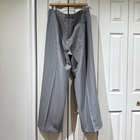 NWT Pull&Bear Gray Plaid Pleated Wide Leg Trousers Slouchy Dress Pants ASOS - Picture 4 of 11